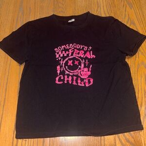Trendy Black Kids Tee with Pink Graphic